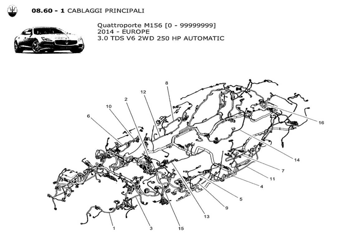 maserati qtp. v6 3.0 tds 250bhp 2014 hauptverkabelung teilediagramm