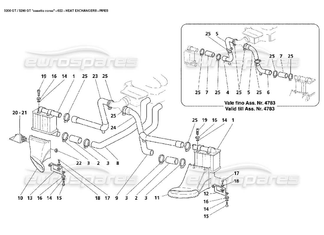 maserati 3200 gt/gta/assetto corsa wärmetauscher – rohre teilediagramm