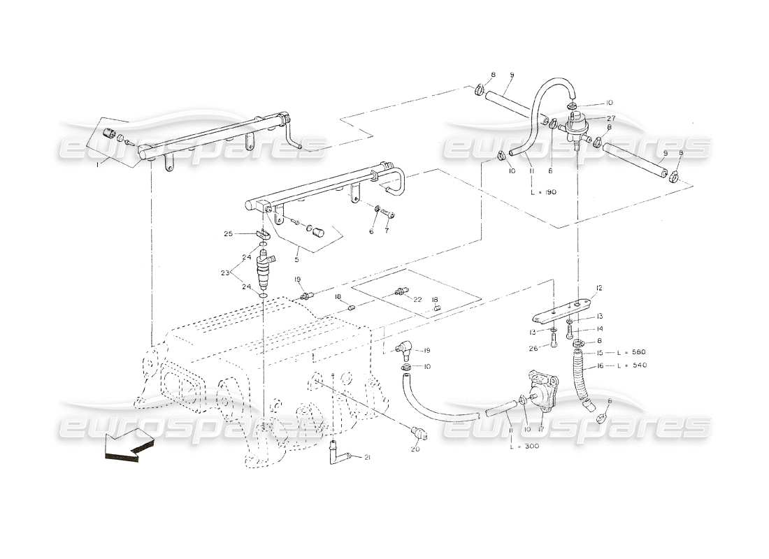maserati shamal einspritzsystem – rohrleitungen teilediagramm