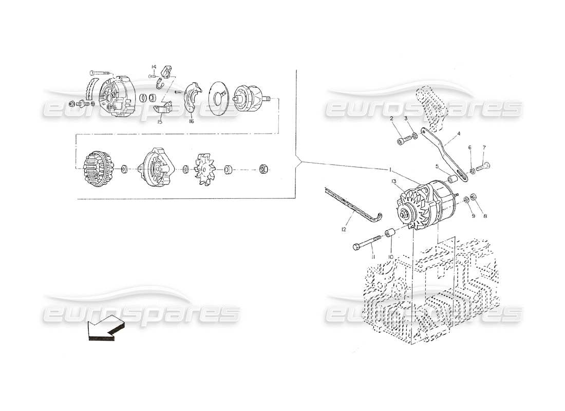 maserati shamal lichtmaschine und support teilediagramm
