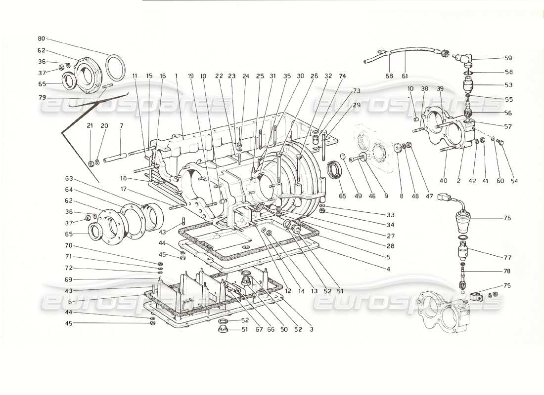 ferrari 308 gt4 dino (1976) getriebe - differentialgehäuse und ölwanne - teilediagramm