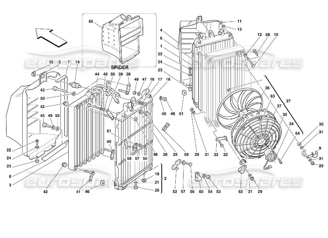 ferrari 355 (2.7 motronic) teilediagramm für kühlsystemkühler