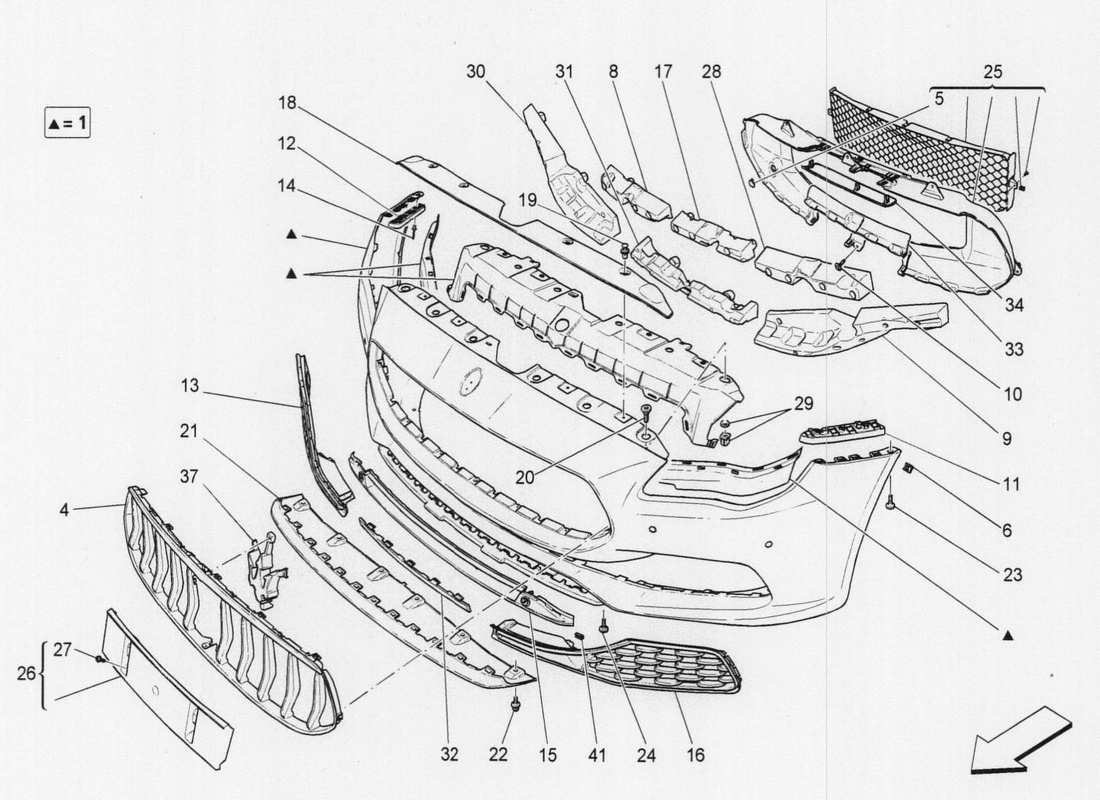 maserati qtp. v6 3.0 tds 275bhp 2017 frontstoßstange teilediagramm