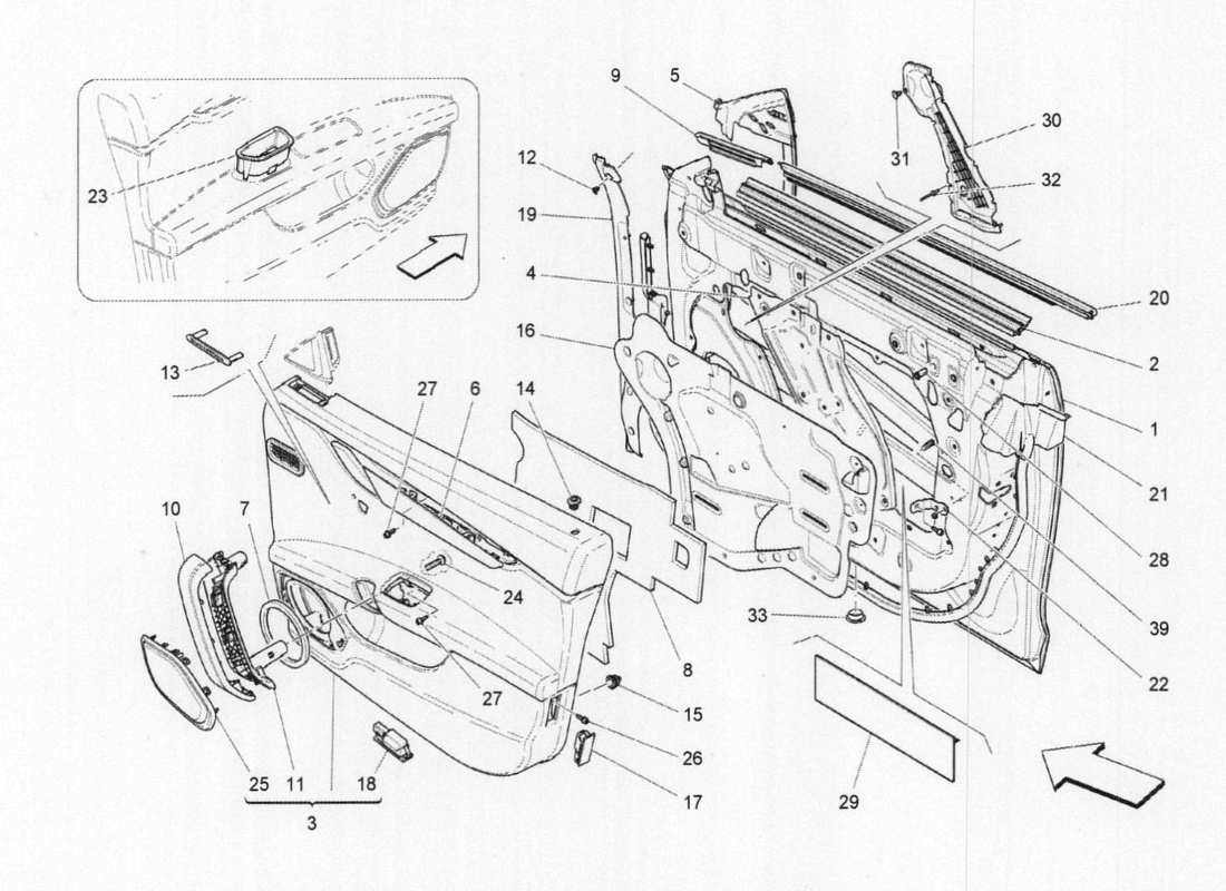 maserati qtp. v6 3.0 tds 275bhp 2017 vordere türen: verkleidungen ersatzteildiagramm
