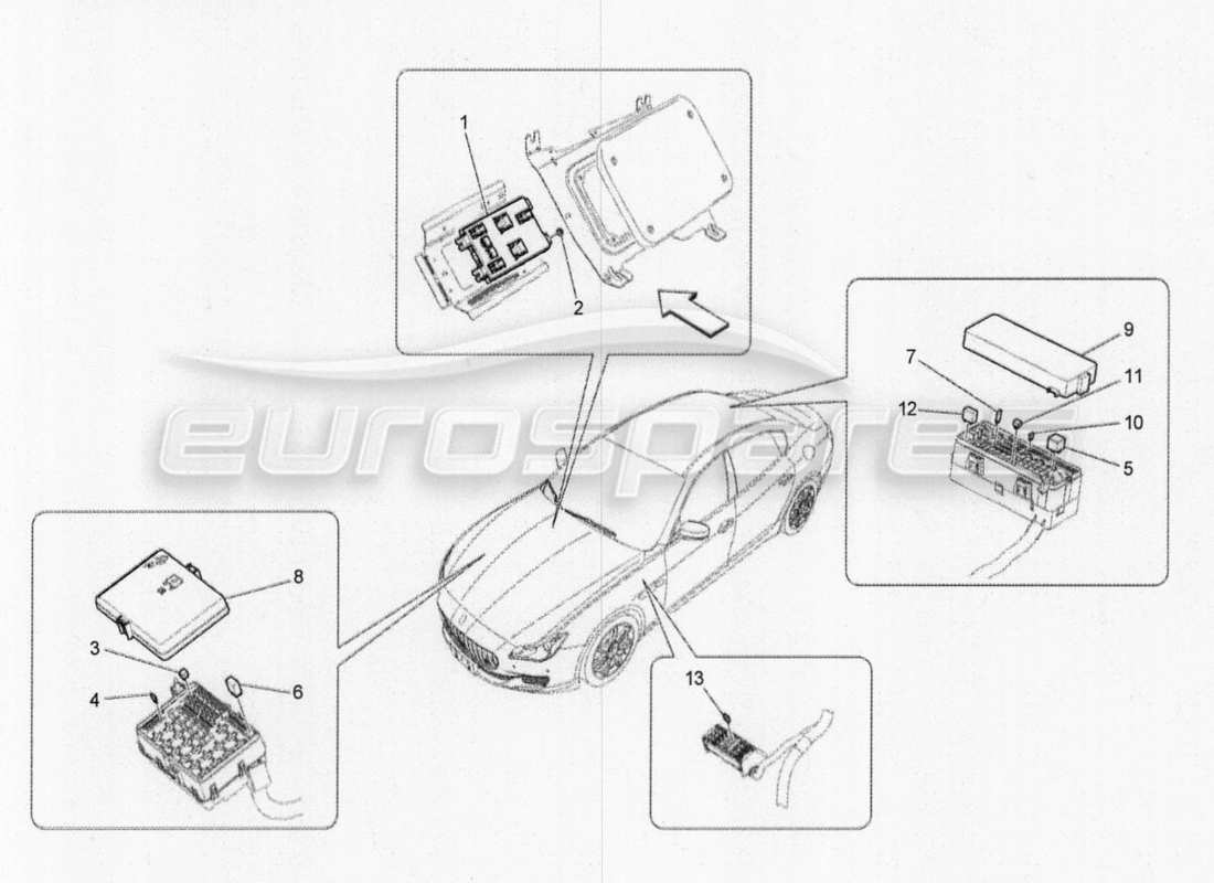 maserati qtp. v8 3.8 530bhp 2014 auto relais, sicherungen und kästen teilediagramm