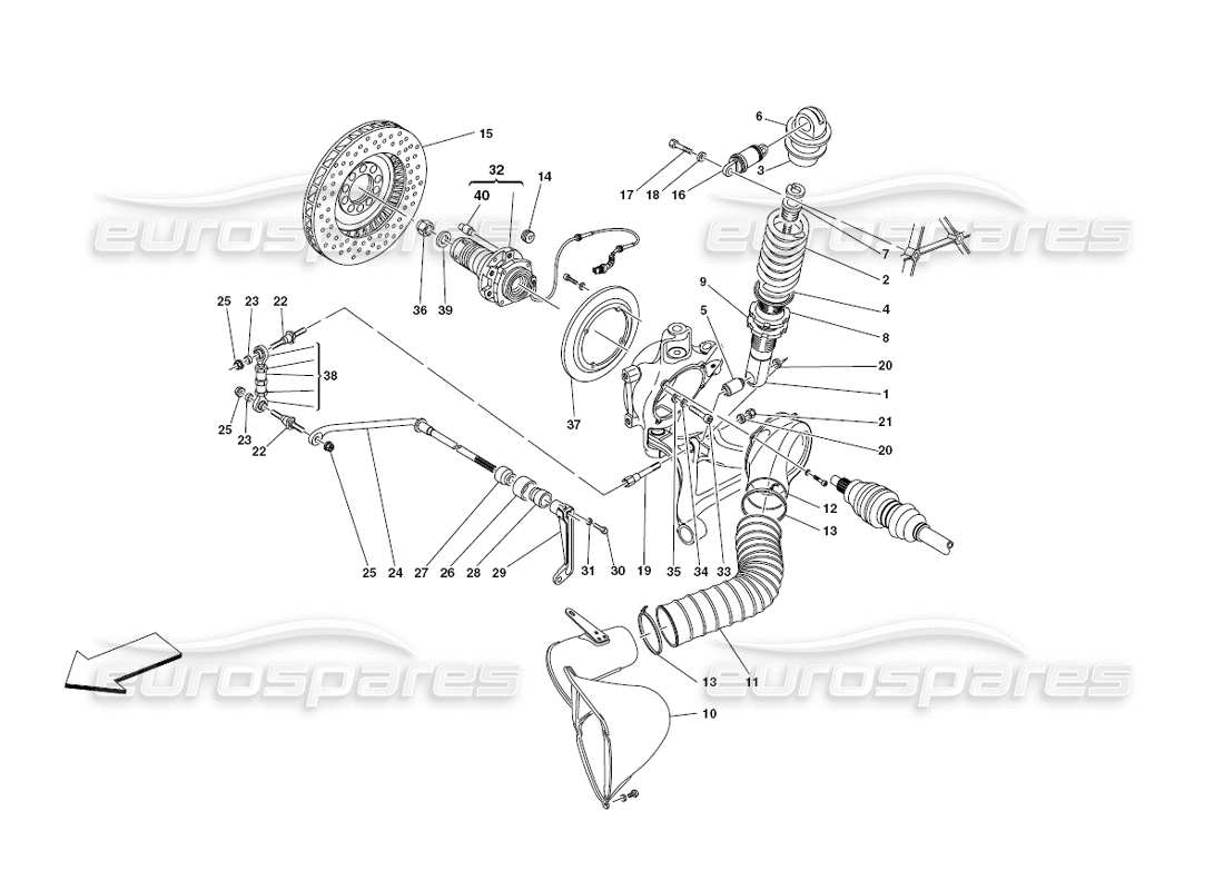 ferrari 430 challenge (2006) hinterradaufhängung - stoßdämpfer und bremsscheibe - teilediagramm