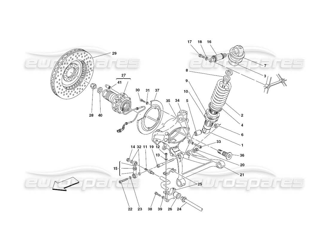 ferrari 430 challenge (2006) vorderradaufhängung - teilediagramm stoßdämpfer und bremsscheibe