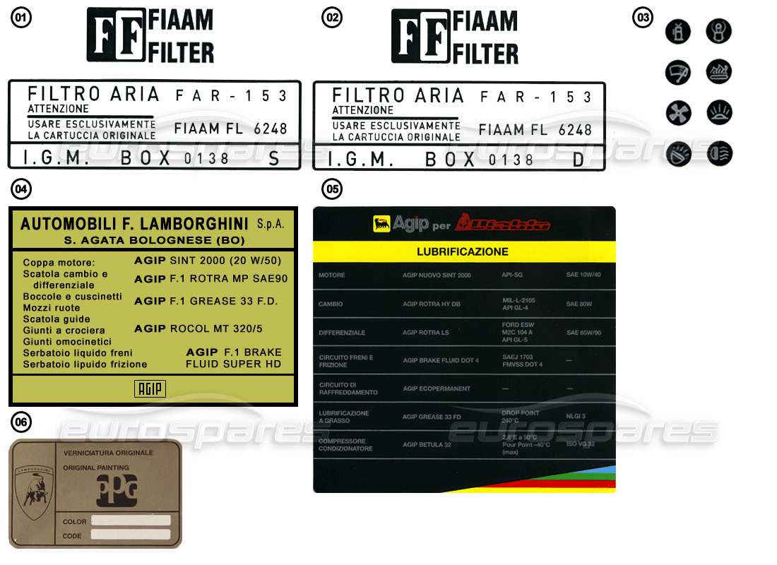 lamborghini miscellaneous lamborghini aufkleber - identifikationsaufkleber teilediagramm