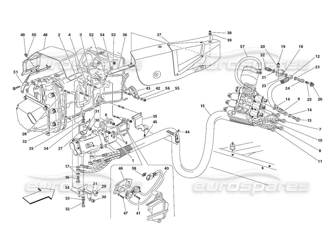 ferrari 430 challenge (2006) teilediagramm der hydraulischen kupplungs- und getriebesteuerung