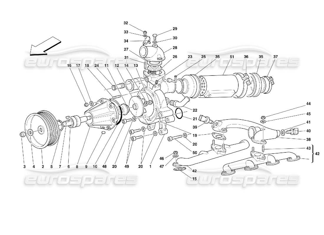 ferrari 355 (2.7 motronic) teilediagramm für wasserpumpe und öl-wasser-wärmetauscher