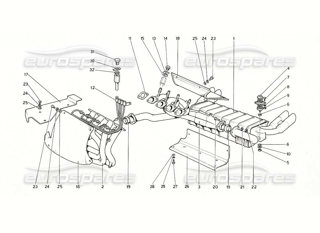 ferrari 308 gt4 dino (1976) auspuffanlage teilediagramm