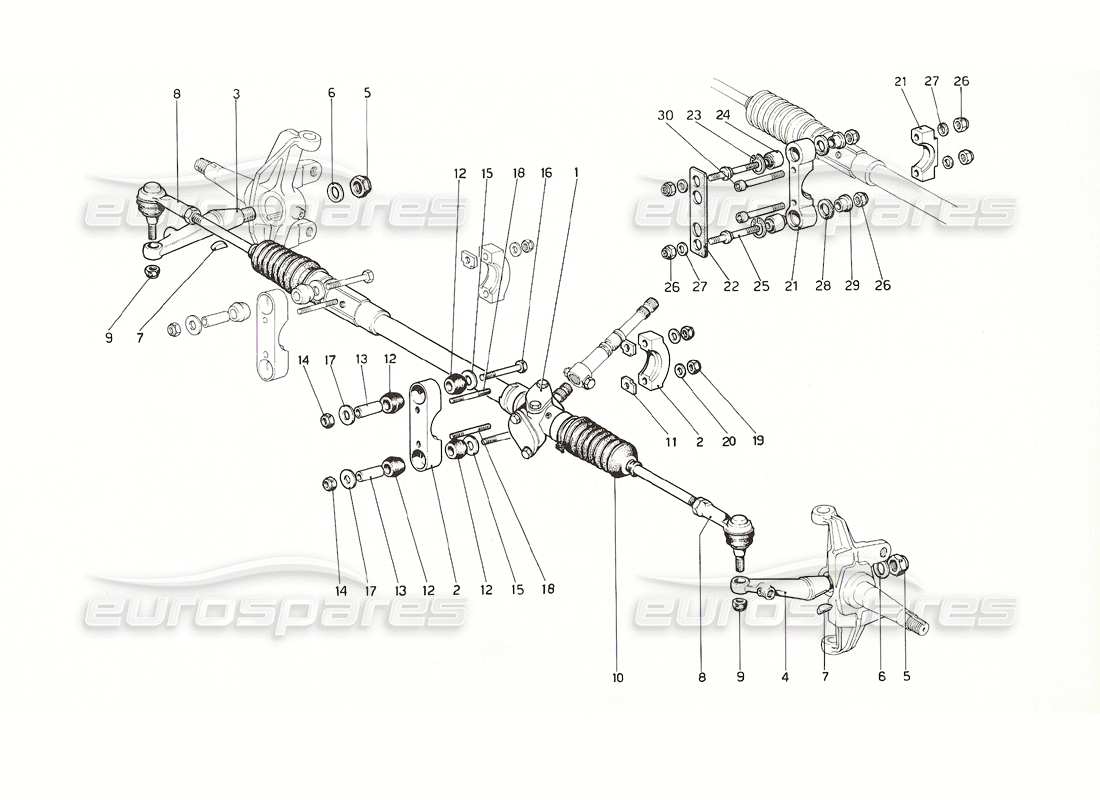 ferrari 308 gt4 dino (1976) lenkgetriebe und gestänge teilediagramm