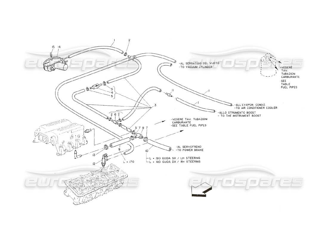 maserati shamal vakuum- und kühlsystem teilediagramm