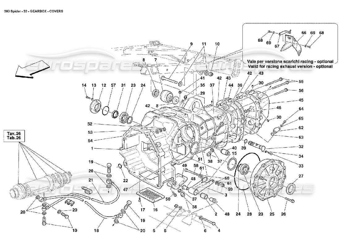 ferrari 360 spider teilediagramm für getriebeabdeckungen