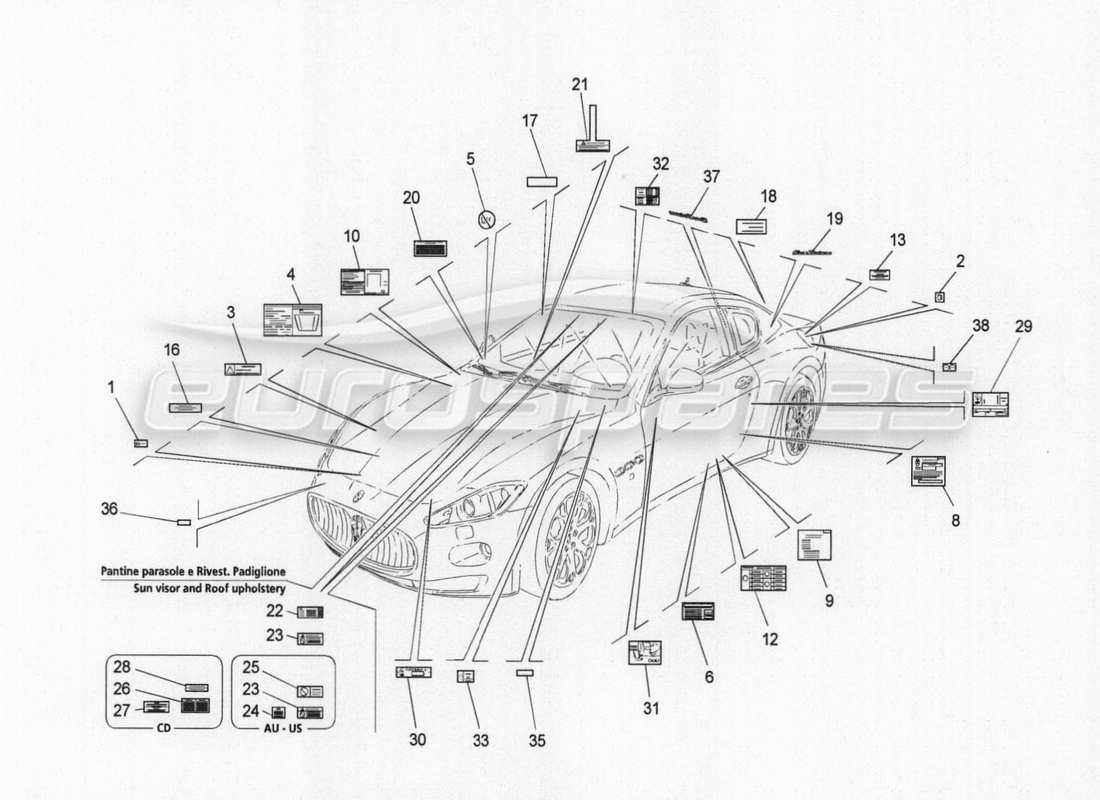 maserati granturismo special edition aufkleber und etiketten ersatzteildiagramm