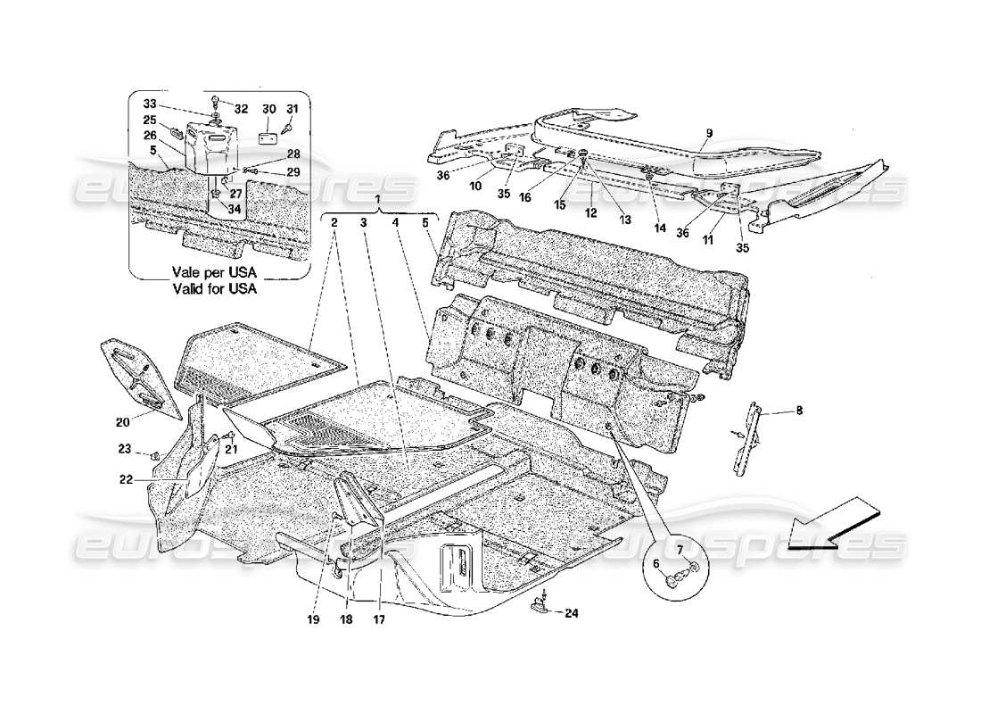 ferrari 348 (2.7 motronic) teilediagramm für fahrgastraumteppiche