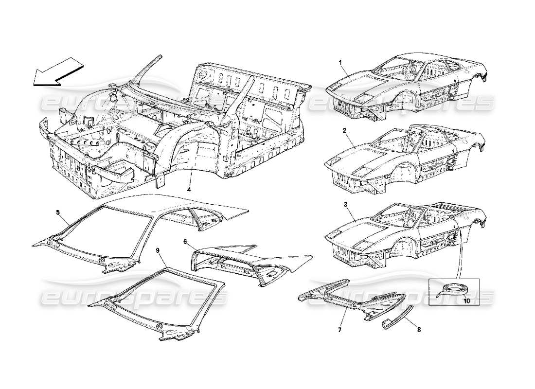 ferrari 348 (2.7 motronic) karosserie - allgemeine einheiten - teilediagramm