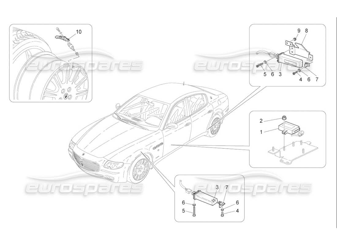 maserati qtp. (2009) 4.7 auto reifendrucküberwachungssystem teilediagramm