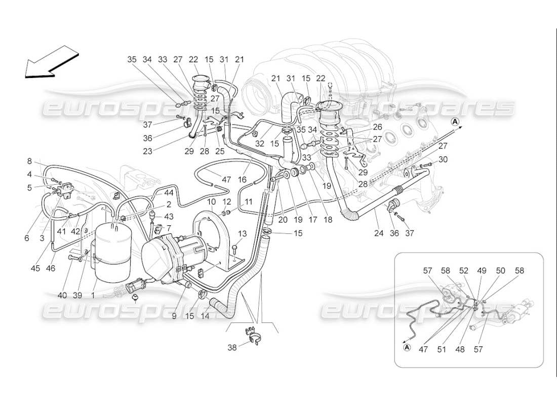 maserati qtp. (2009) 4.7 auto zusatzluftsystem teilediagramm