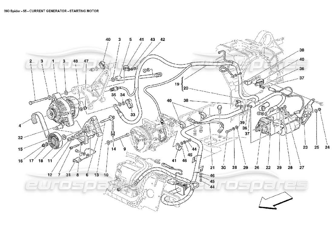 ferrari 360 spider stromgenerator - teilediagramm anlasser