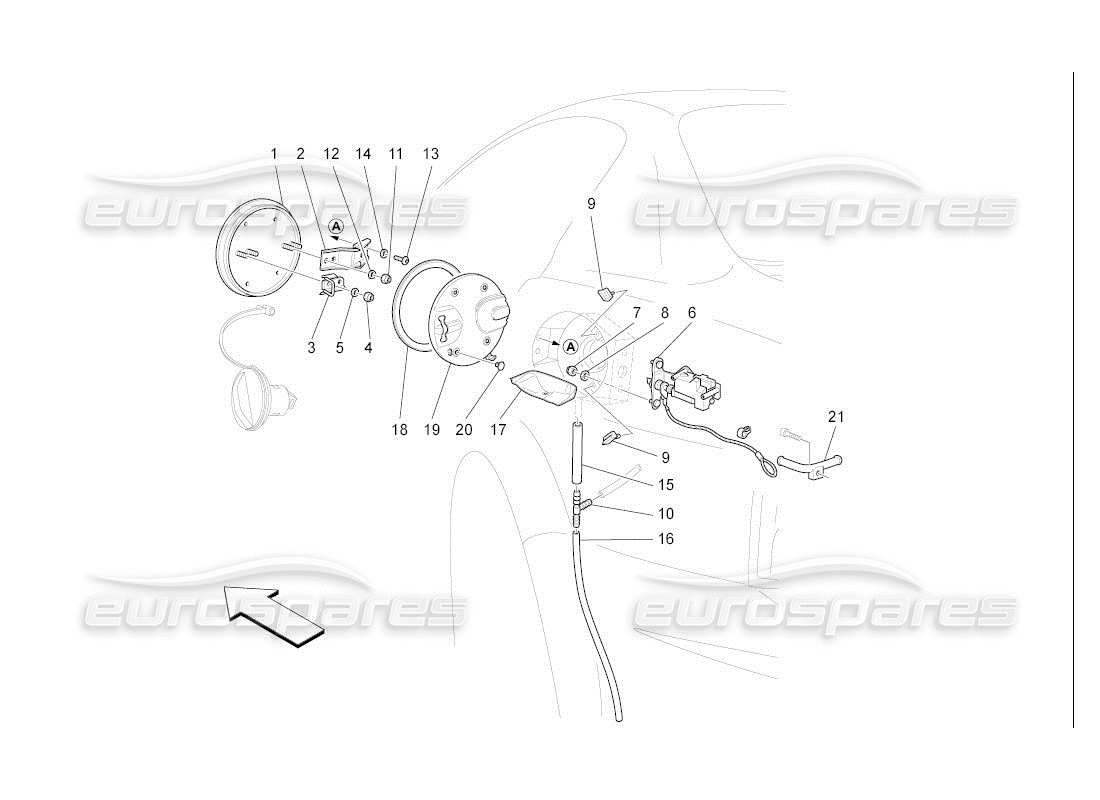 maserati qtp. (2007) 4.2 auto kraftstofftank-tür und bedienelemente teilediagramm