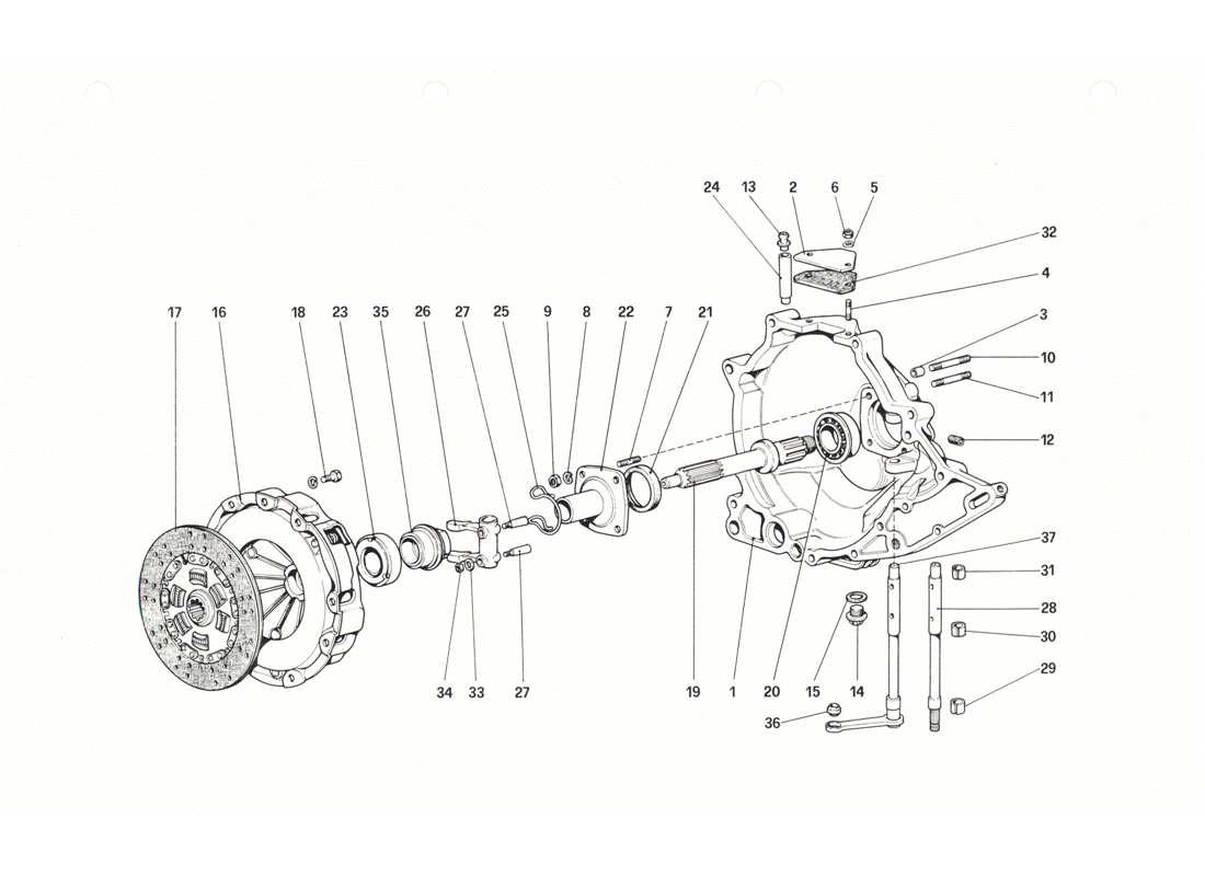 ferrari 208 gtb gts kupplungseinheit und abdeckung teilediagramm