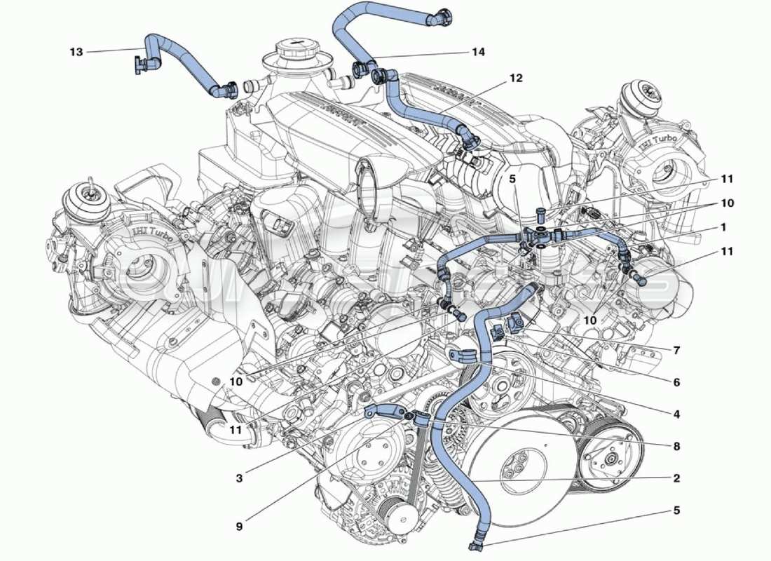 ferrari 488 challenge teilediagramm für motorschläuche