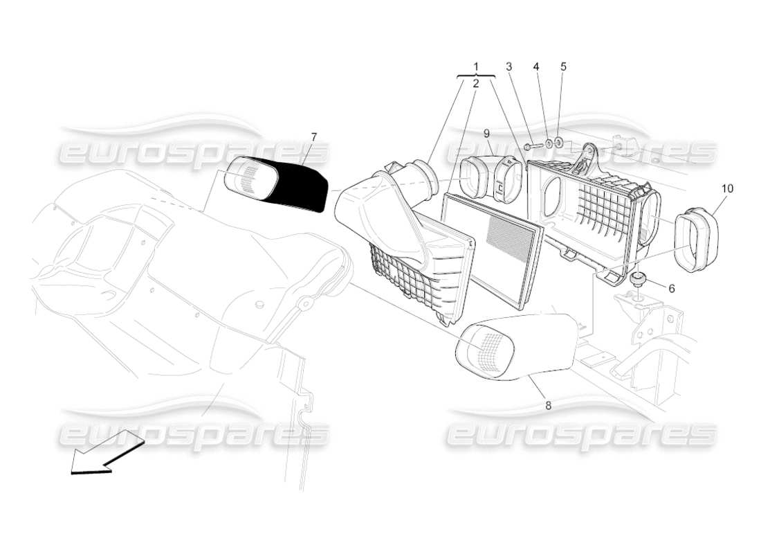 maserati grancabrio (2010) 4.7 luftfilter, lufteinlass und kanäle teilediagramm