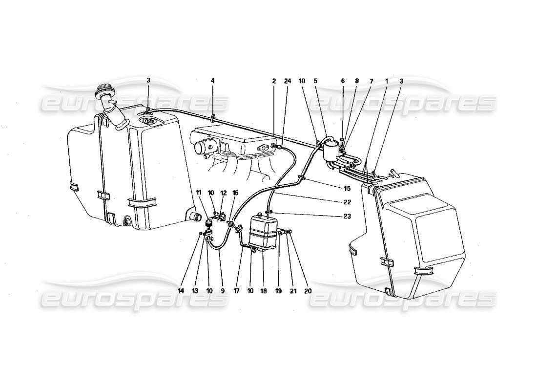 ferrari 328 (1985) teilediagramm des antievaporative emission control systems (für us- und sa-version)
