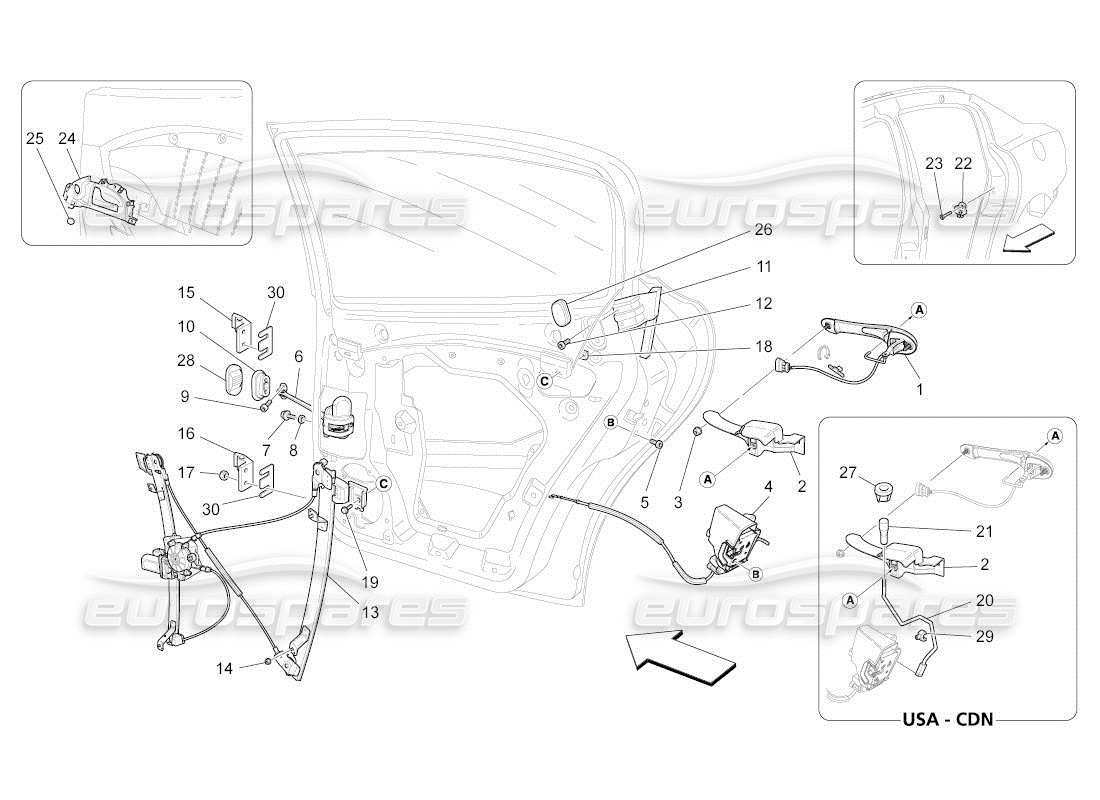 maserati qtp. (2011) 4.7 auto hintere türen: mechanismen teilediagramm