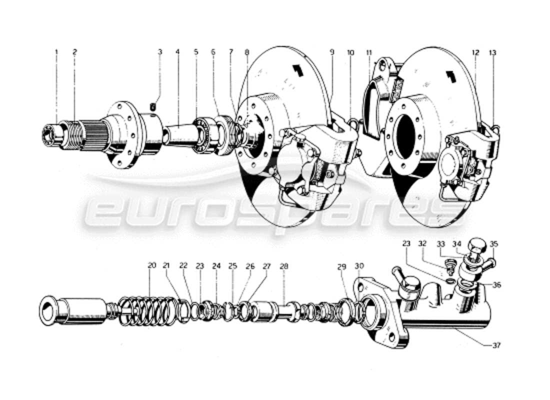 ferrari 275 gtb/gts 2 cam rear brake discs & clutch master cylinder teilediagramm