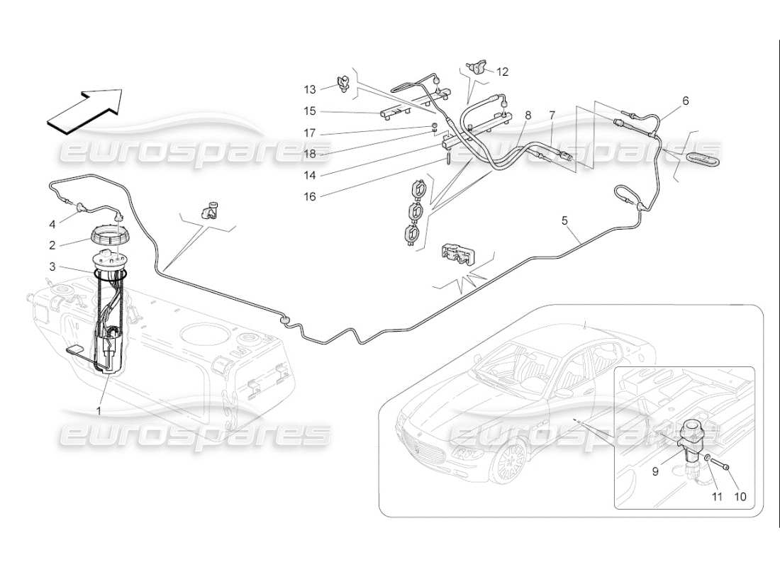 maserati qtp. (2007) 4.2 f1 kraftstoffpumpen und anschlussleitungen ersatzteildiagramm