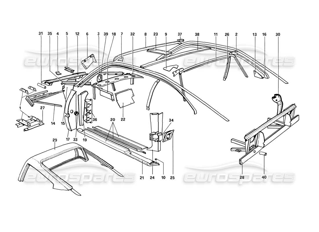 ferrari 308 gtb (1980) karosserie - innenelemente (varianten für rhd - aus-versionen) teilediagramm