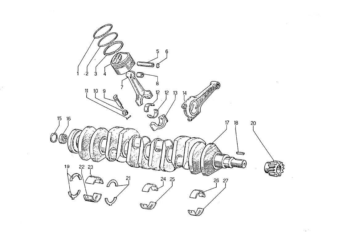 lamborghini jarama kurbeltriebe und kurbelwelle teilediagramm