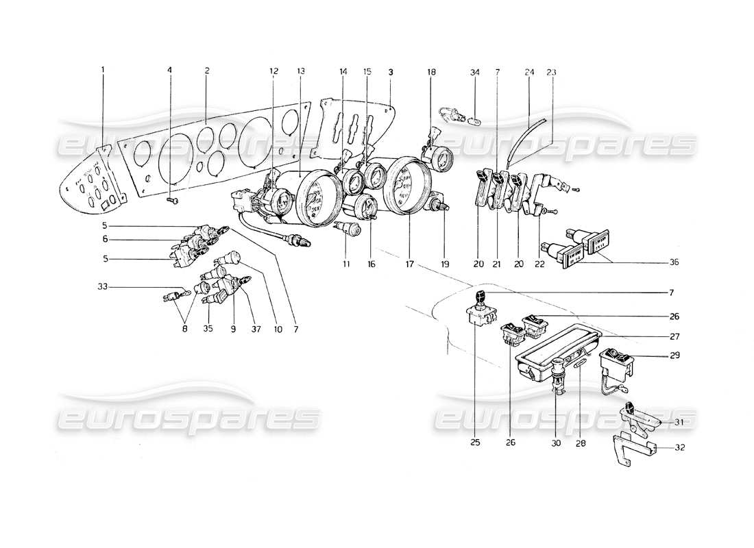 ferrari 308 gt4 dino (1979) teilediagramm für instrumente und zubehör