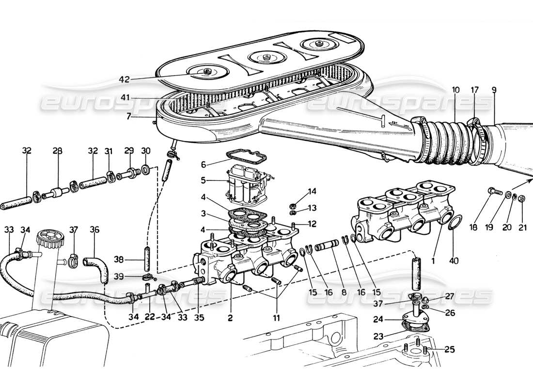 ferrari 365 gtb4 daytona (1969) ansaugkrümmer - teilediagramm luftansaugung