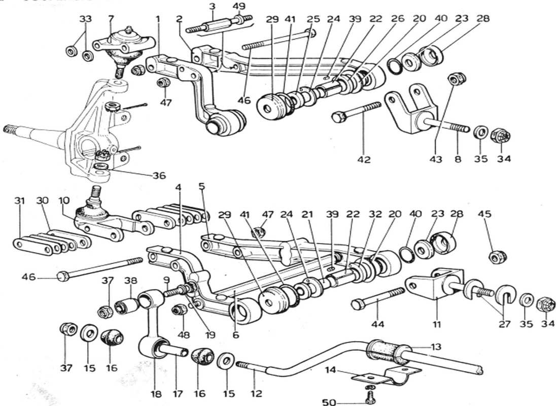 ferrari 365 gtb4 daytona (1969) vordere aufhängung teilediagramm