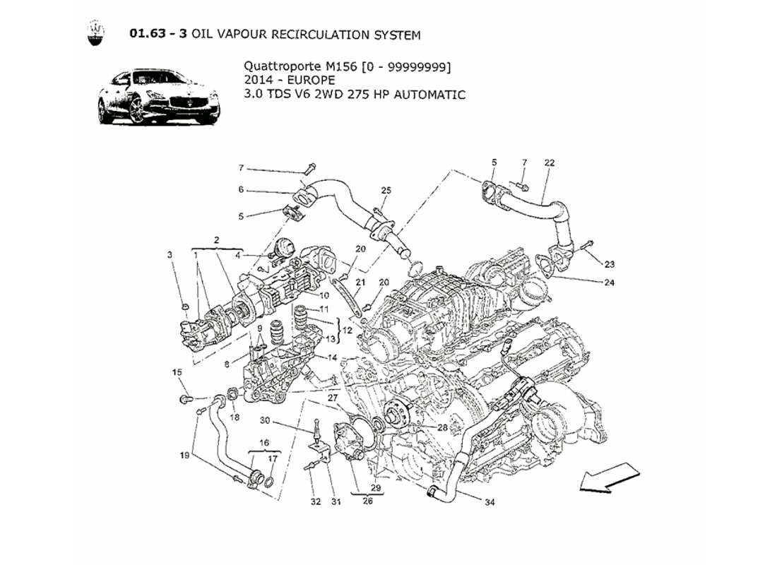 maserati qtp. v6 3.0 tds 275bhp 2014 öldampf-rückführungssystem - teilediagramm
