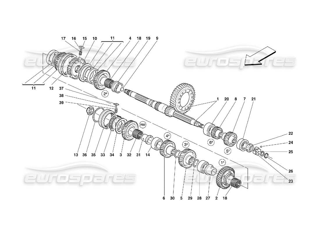 ferrari 355 (5.2 motronic) teilediagramm für vorgelegewellenräder