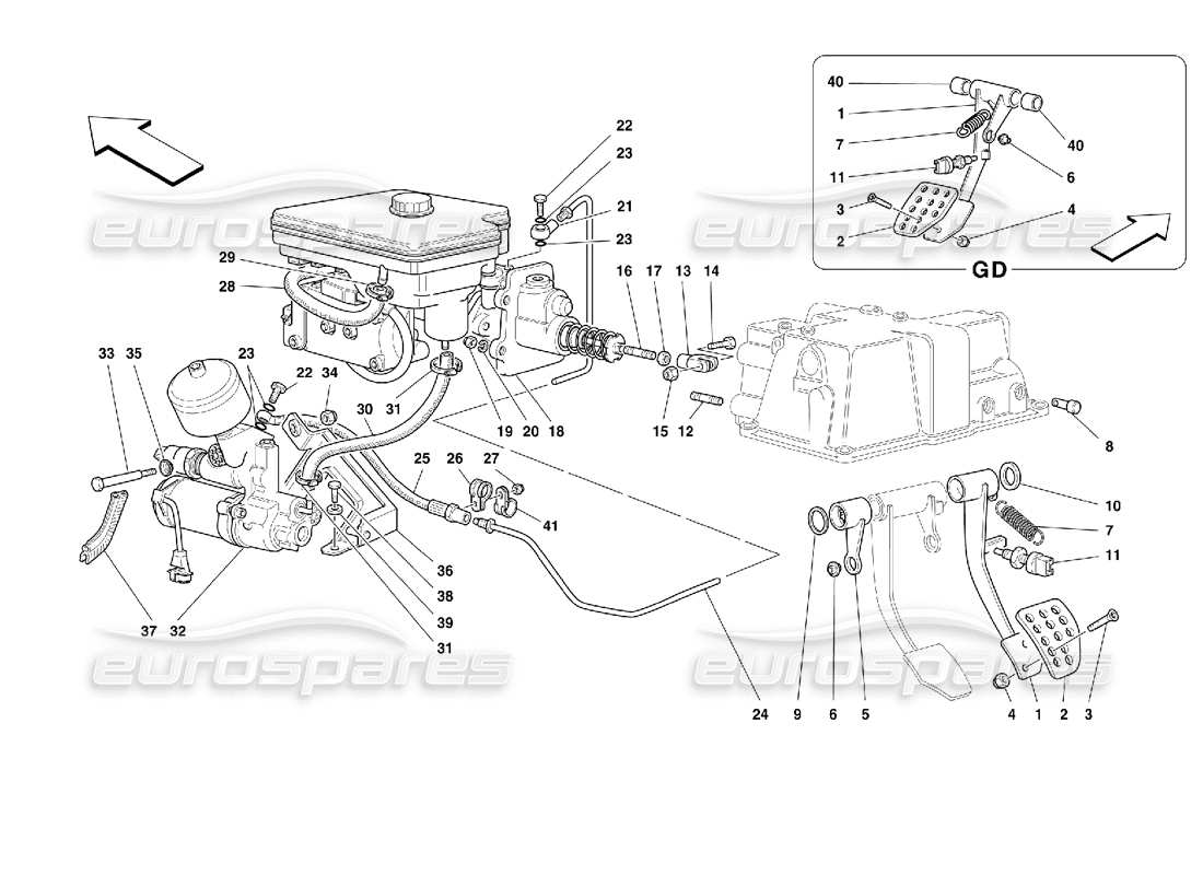 ferrari 355 (2.7 motronic) teilediagramm des hydraulischen bremssystems