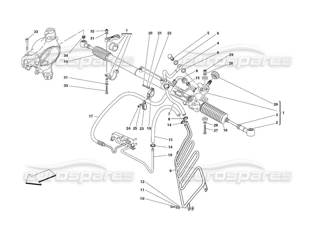 ferrari 430 challenge (2006) hydraulisches lenkgetriebe und serpentine teilediagramm