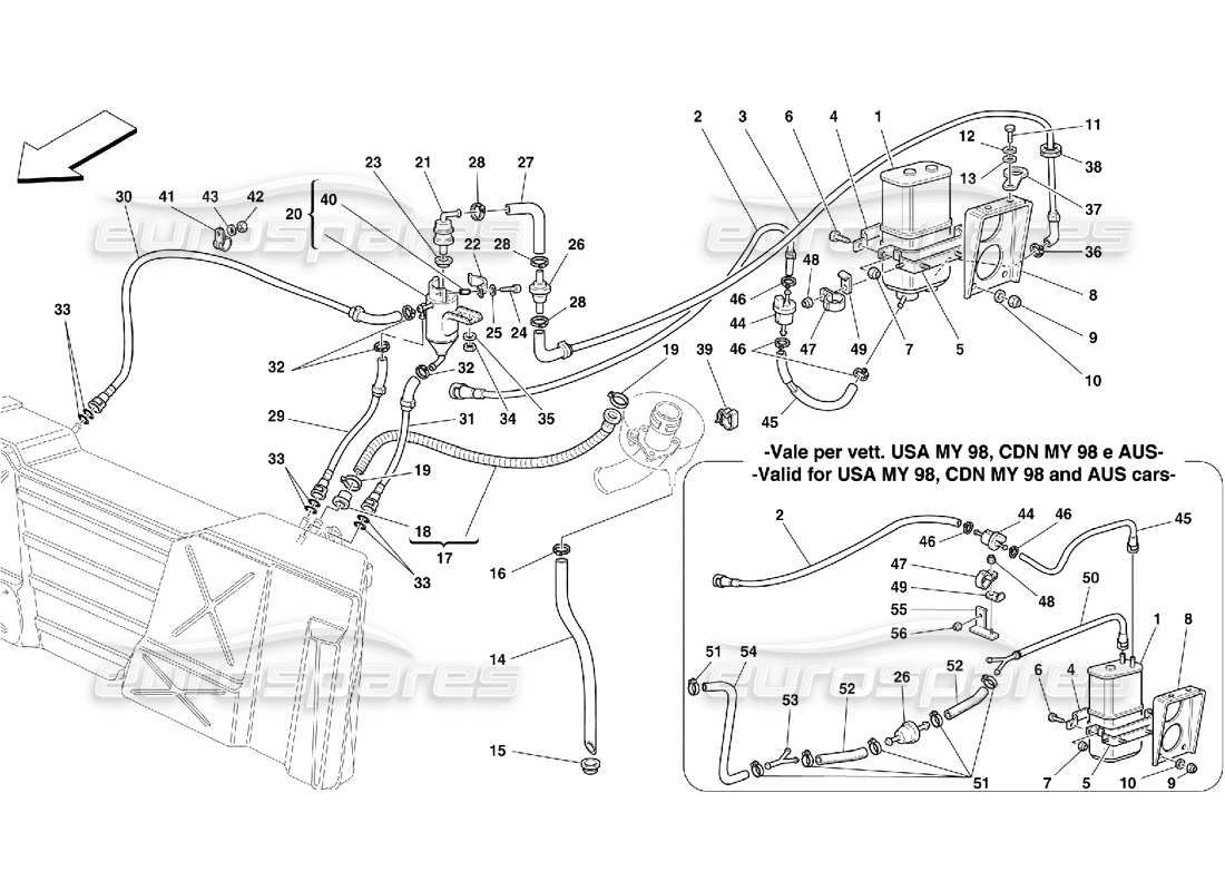 ferrari 355 (5.2 motronic) teilediagramm des verdunstungsschutzgeräts