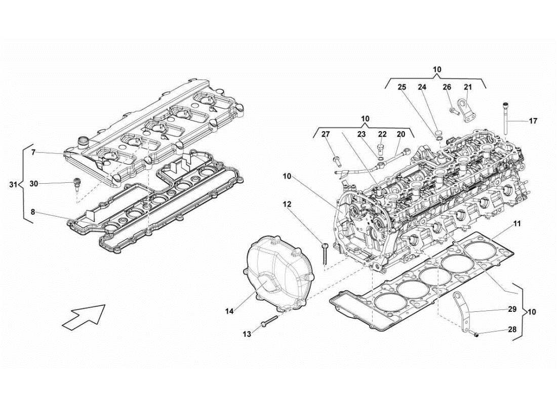 lamborghini gallardo sts ii sc rechter zylinderkopf und deckel 1-5 teilediagramm