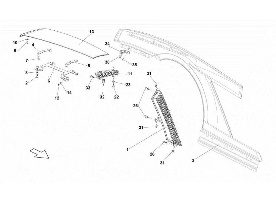 lamborghini gallardo sts ii sc teilediagramm des hinteren kotflügels