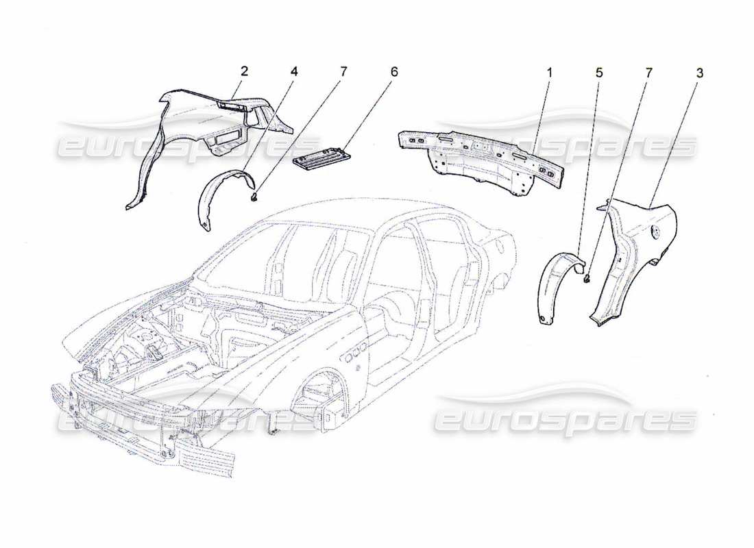 maserati qtp. (2010) 4.7 karosserie und hintere aussenverkleidung teilediagramm