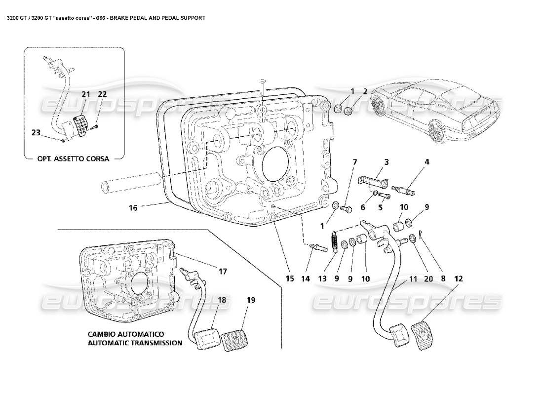 maserati 3200 gt/gta/assetto corsa teilediagramm für bremspedal und -halterung