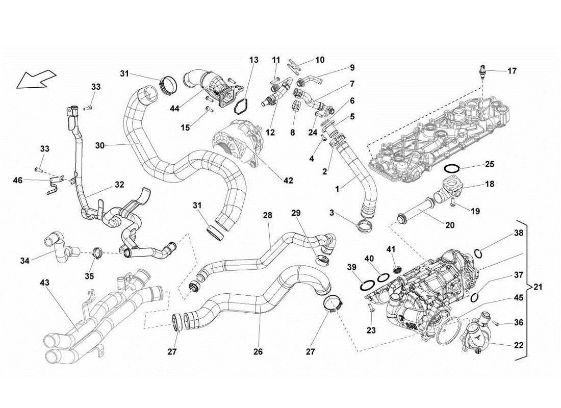 lamborghini gallardo lp560-4s update teilediagramm des wasserkühlsystems