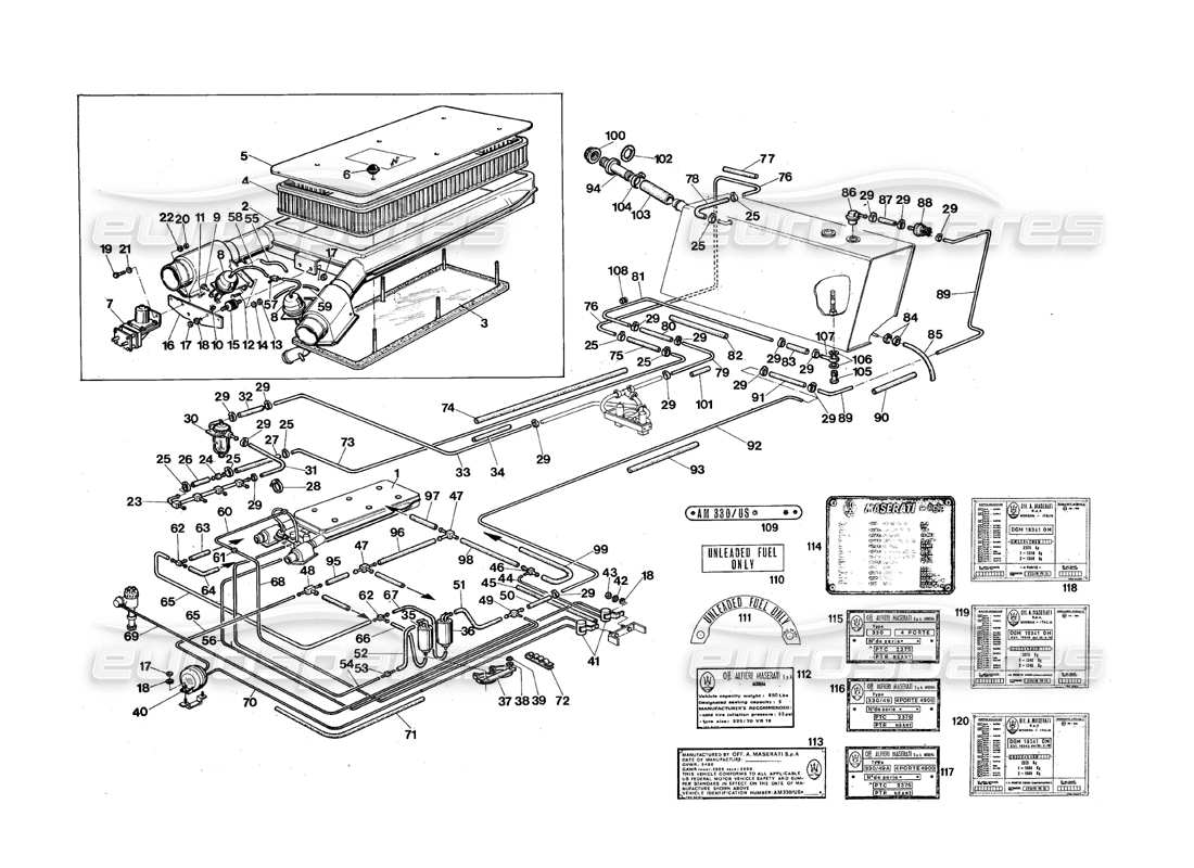 eine teilezeichnung aus dem maserati qtp.v8 4.9 (s3) 1979 teilekatalog