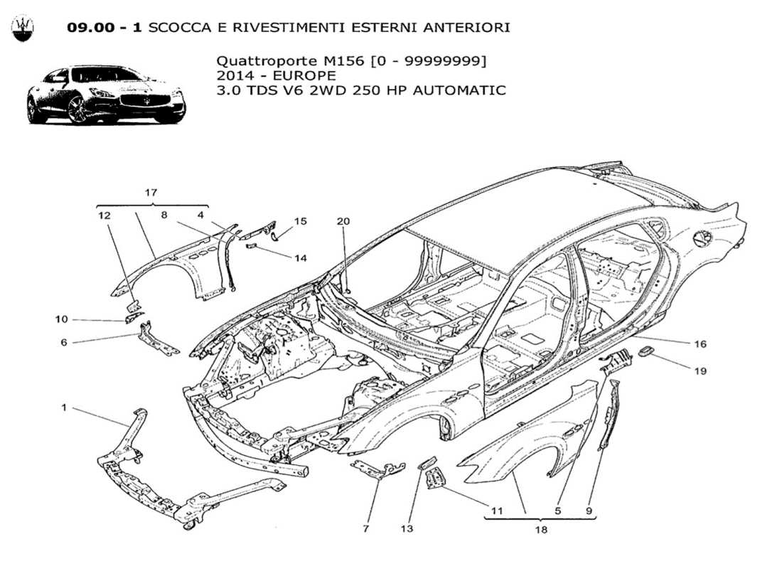 ein Teilediagramm aus dem Maserati QTP. V6 3.0 TDS 250bhp 2014 Teilekatalog