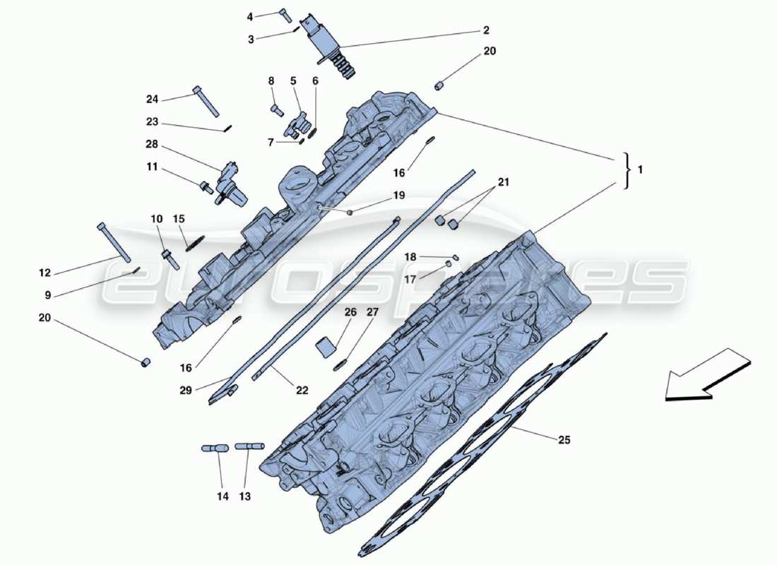 ferrari 488 challenge teilediagramm für rechten zylinderkopf